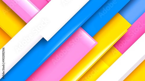 Abstract Geometric Texture with Vibrant Pink Yellow Blue and White Diagonal Lines
