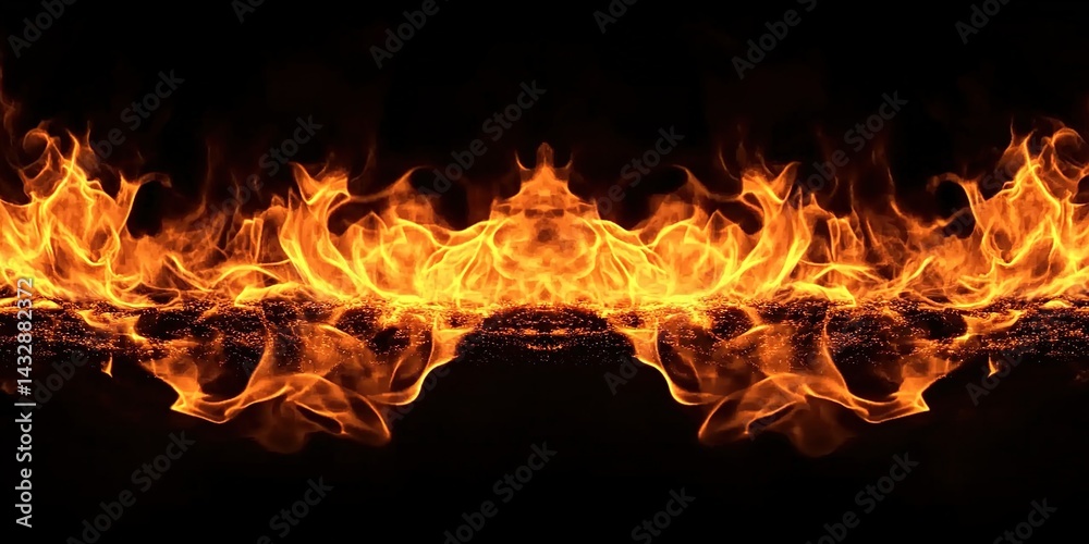 Simulated fireplace with flames and artificial logs on black background.