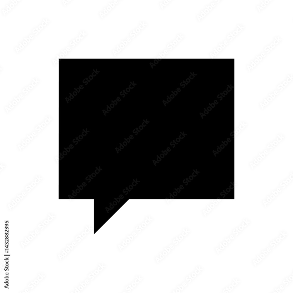 Illustration of a solid black speech bubble with a rectangular shape and a small pointer at the bottom left Illustration of a solid black speech bubble with a rectangular shape and a small pointer at the bottom left