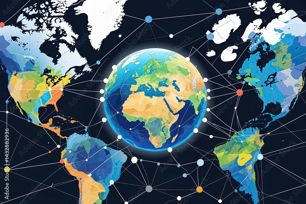 Naklejka premium Global Network Connectivity Concept with Abstract Earth Visualization