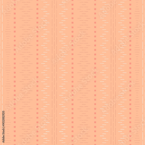 hand drawn stripes and squares. folk motifs. decorative art. peach color repetitive background. vector seamless pattern. geometric ornament. fabric swatch. wrapping paper. textile design template