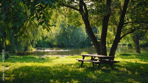 Fototapeta Naklejka Na Ścianę i Meble -  Picnic scene in a green summer park