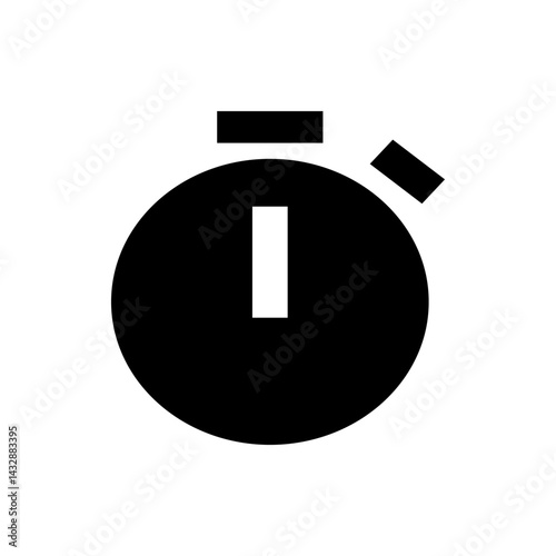 Illustration of a black stopwatch with a white rectangular shape in the center and a black button at top right
