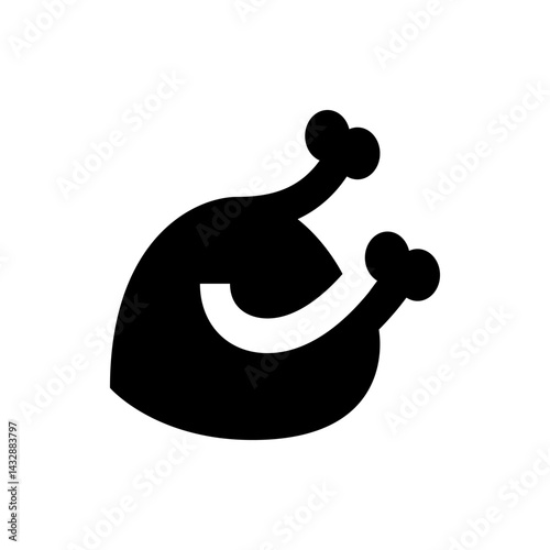 Silhouette of a roasted turkey or chicken with drumsticks pointing upwards on a white background seen from above