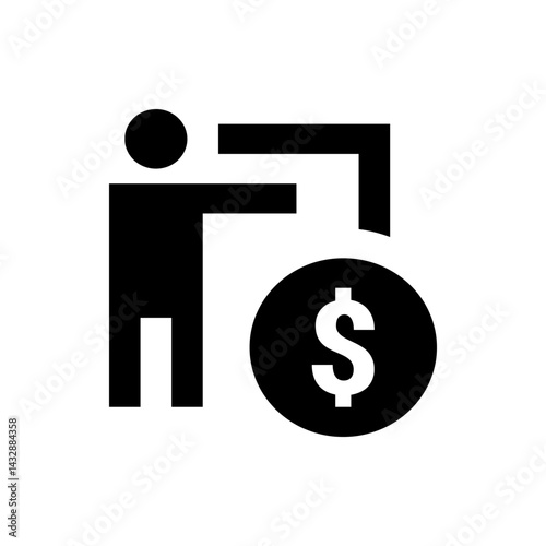 Illustration of a stylized person connected to a dollar coin with a pipe or connection line design