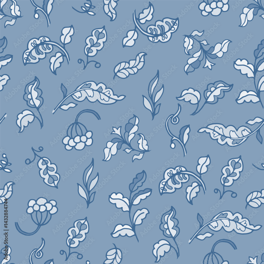 Botanical Sketch Leaf Blue Pattern Botanical Sketch Leaf Blue Pattern