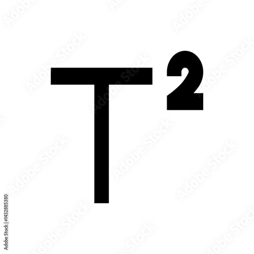 Illustration of a bold black letter t with a superscript two on a plain white background in simple style