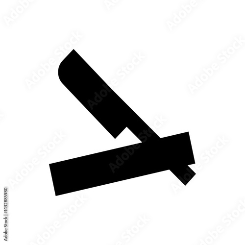 Black silhouette of an open straight razor with a visible blade and handle on a white background view
