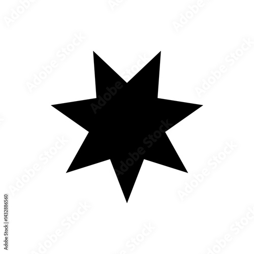 Illustration of a solid black seven pointed star shape with sharp edges isolated on a white background design
