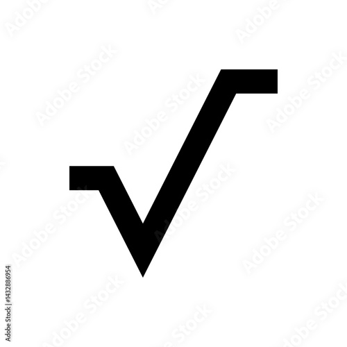 Illustration of a black square root symbol with sharp edges and a clean design on a white background space