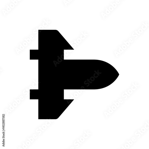 Illustration of a black missile with fins and a pointed nose, depicted in a simple, vector style format