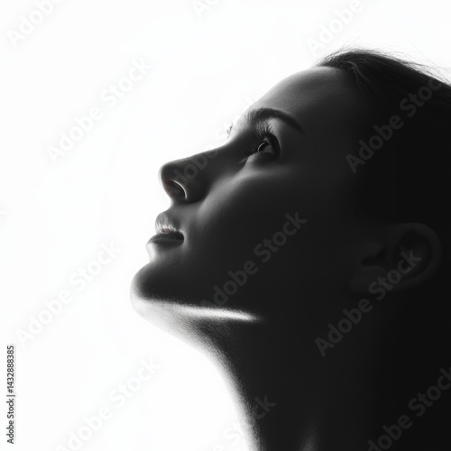 Woman looks up in monochrome