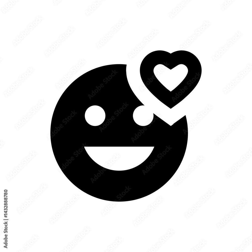A smiley face icon with a heart shape floating above it expressing love and positive emotions displayed A smiley face icon with a heart shape floating above it expressing love and positive emotions displayed