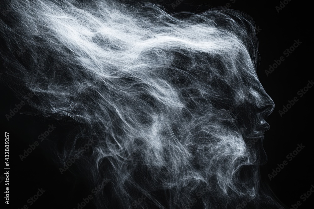 Ethereal portrait of a human face formed by flowing light strands against a dark black background conveying mystery and depth artistic concept creative vision Ethereal portrait of a human face formed by flowing light strands against a dark black background conveying mystery and depth artistic concept creative vision