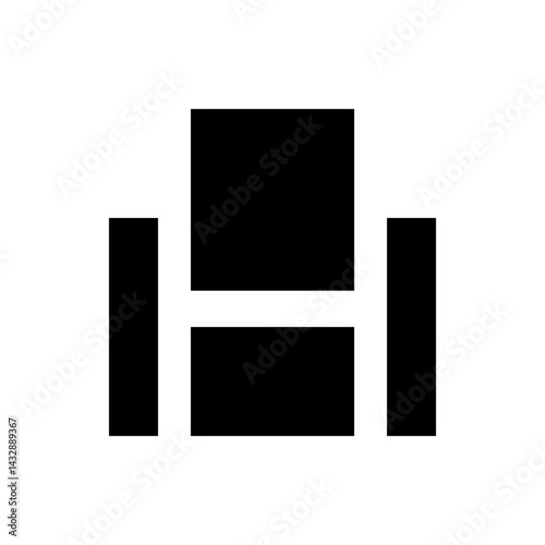 Illustration of a minimalist black chair with a square back and armrests on a white background design concept