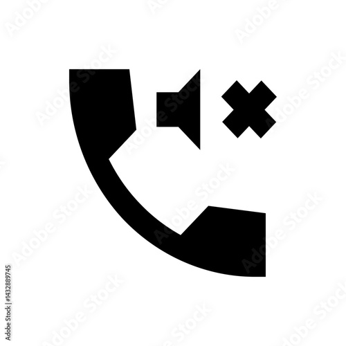 Black and white illustration of a phone receiver with a speaker and mute symbol indicating silence or off 100