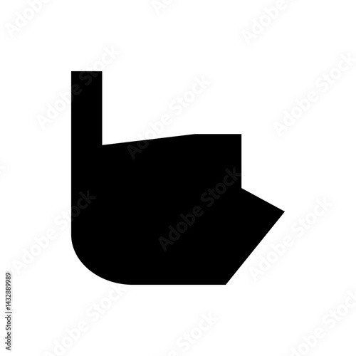 A solid black abstract shape with a vertical extension on top and a pointed edge on the right side is shown