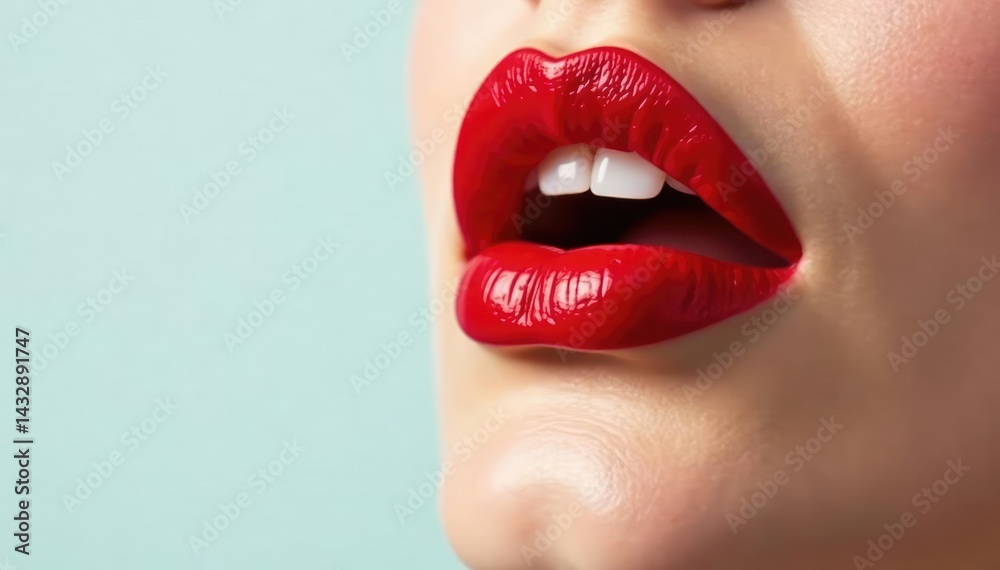 Naklejka premium Close-up of vibrant red lipstick on pristine white , smooth, background, lip color