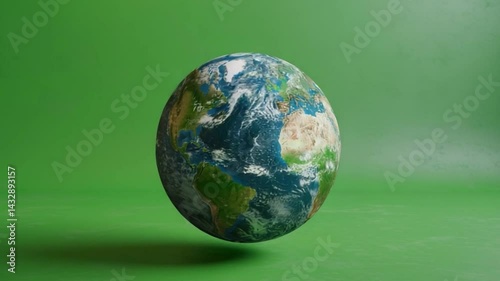 Globe Amidst Green: A photorealistic depiction of Earth hangs in a serene, verdant atmosphere, embodying our planet's magnificence and environmental awareness.