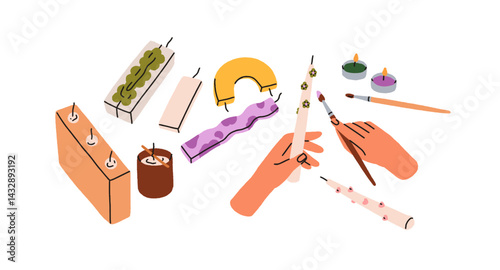 Candle craft, DIY handcraft. Hands making handmade decoration, painting and d...