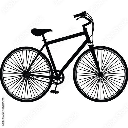Black and White Bicycle Line Art, Detailed Spokes, Minimalist Illustration, Classic Style