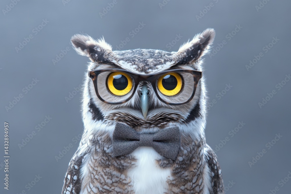 Naklejka premium Owl with glasses and bow tie