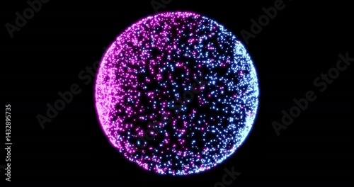 Colorful Particle Sphere. Floating Blue and Pink Dots Animation in globe. 3d rendering footage.