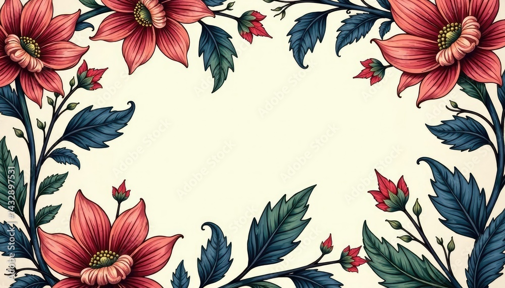 Fototapeta premium Intricate floral damask, elegant swirls and leaves , graphics, print, art