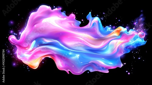 Abstract Glowing Calligraphy with Vibrant Pink and Blue Waves
