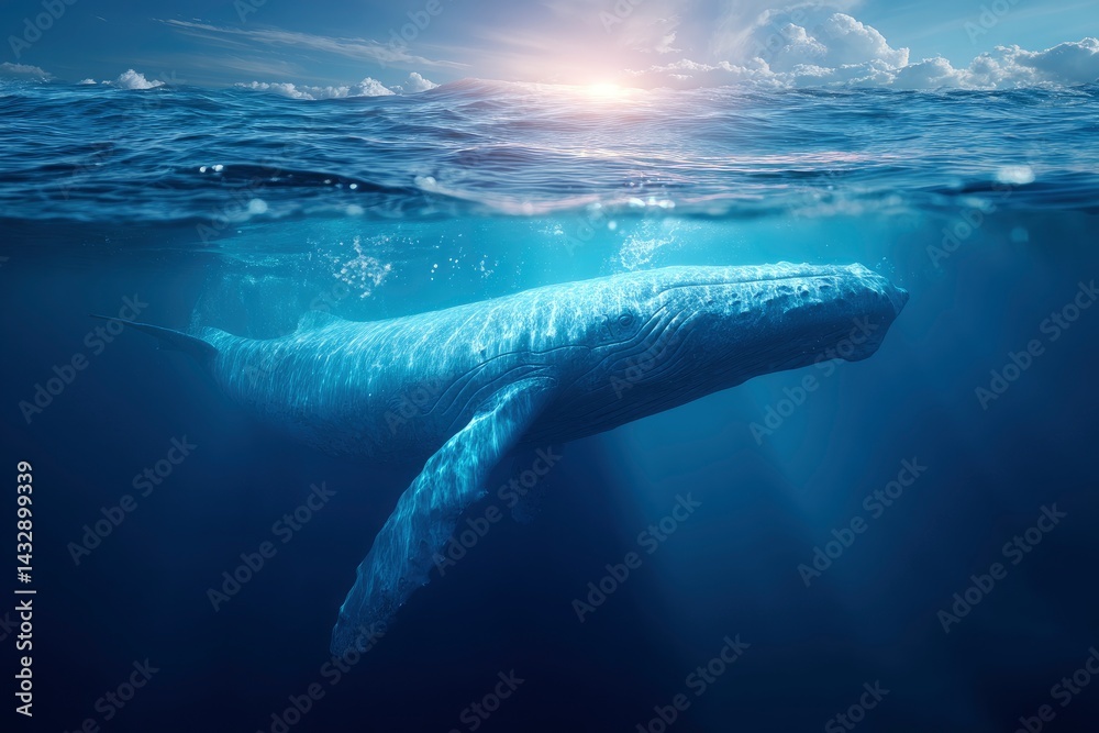 Fototapeta premium Humpback Whale Swimming Underwater in Ocean