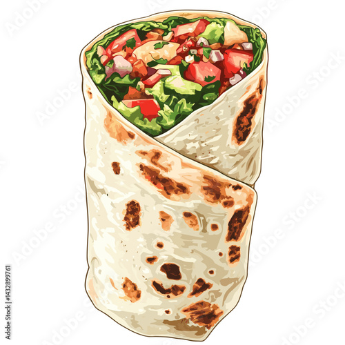 Shawarma wrap doner kebab fast food kebap vector illustration isolated on a white background