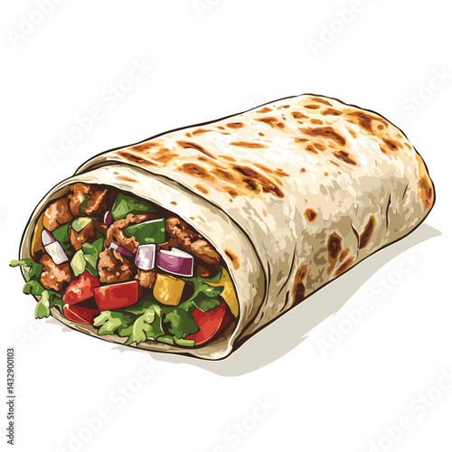 Shawarma wrap doner kebab fast food kebap vector illustration isolated on a white background