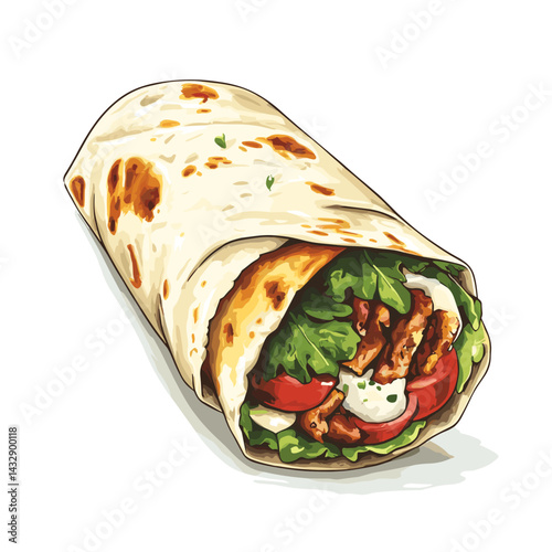 Shawarma wrap doner kebab fast food kebap vector illustration isolated on a white background