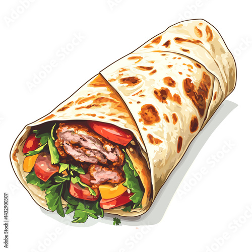Shawarma wrap doner kebab fast food kebap vector illustration isolated on a white background