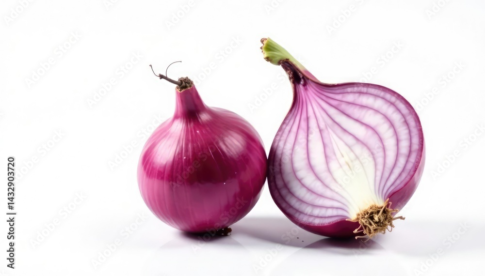 Fototapeta premium Single red onion, vibrant color, clean white background, isolated, freshness