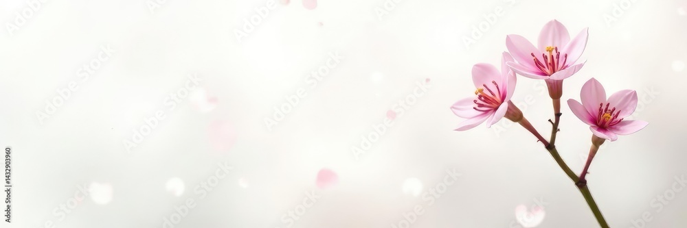 Obraz premium Small plant with soft pink flowers isolated on white background, soft, pastel, flora