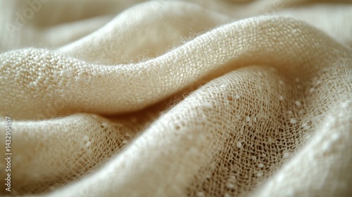Soft Cream Knit Fabric Texture Close Up