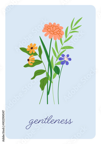 Flower card. Floral poster design. Natural botanical postcard background with...