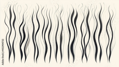 A collection of stylized black and white lines forming abstract patterns.