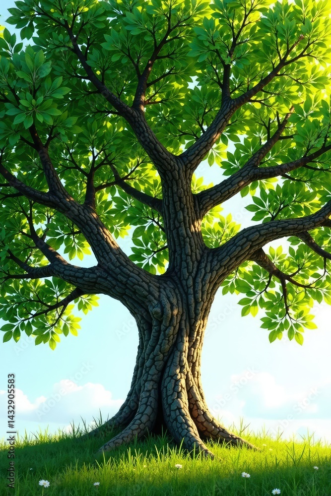 Fototapeta premium Tree branches stretch out from trunk in all directions, branch, foliage, organic