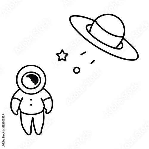 astronaut watches as an alien flies away