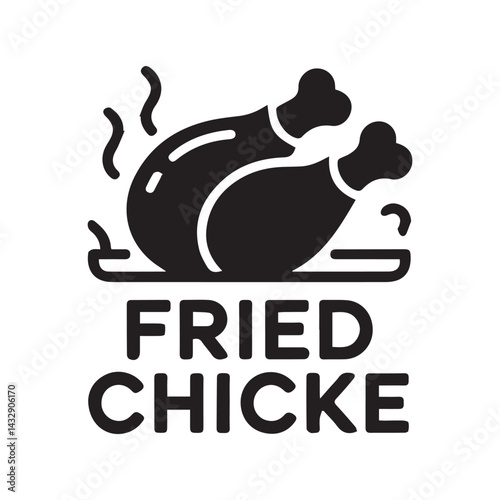 Black Fried Chicken Silhouette on White Background Design