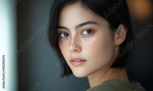 Young woman stares into the camera