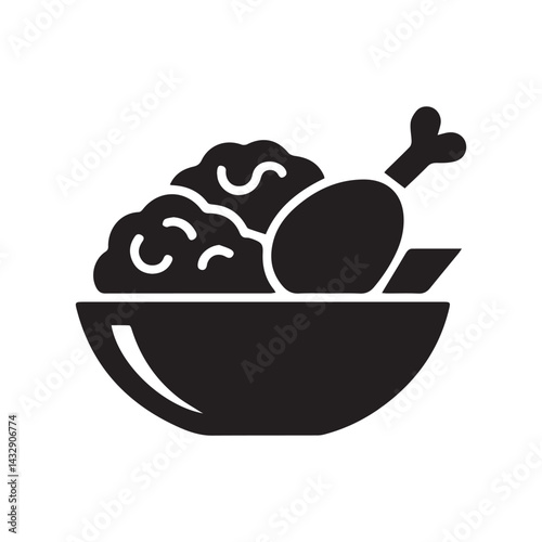 Fried Chicken Vector Art in Black on White