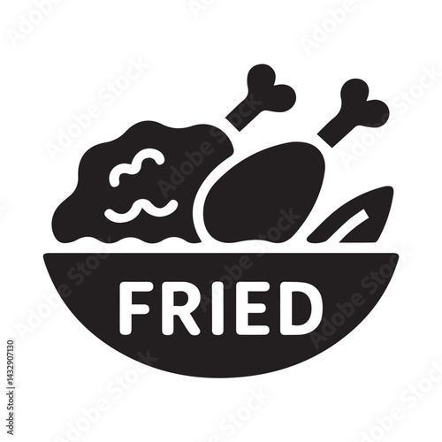 Vector Fried Chicken Icon with Black Silhouette Style