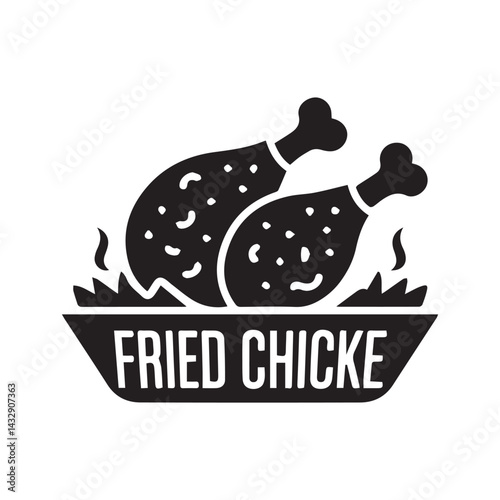White Background with Fried Chicken Icon in Black