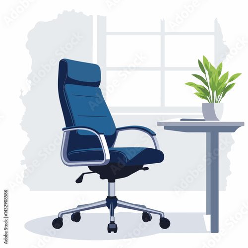 Modern navy office chair in minimalist workspace, comfort and style