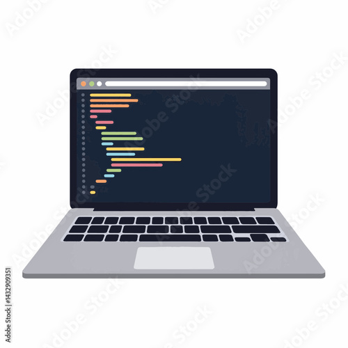 Modern laptop displaying code on white background, tech innovation