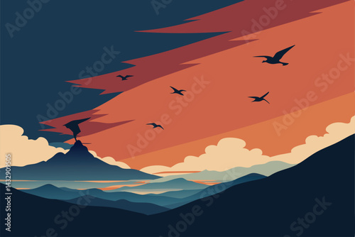 flock of birds scattering before incoming storm .eps
