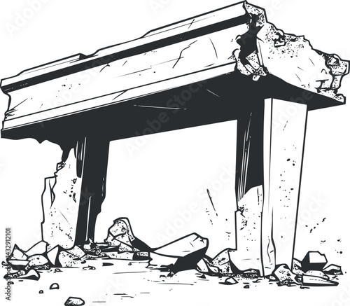 Illustration of an ancient broken stone structure with columns and scattered debris, symbolizing ruins and decay.